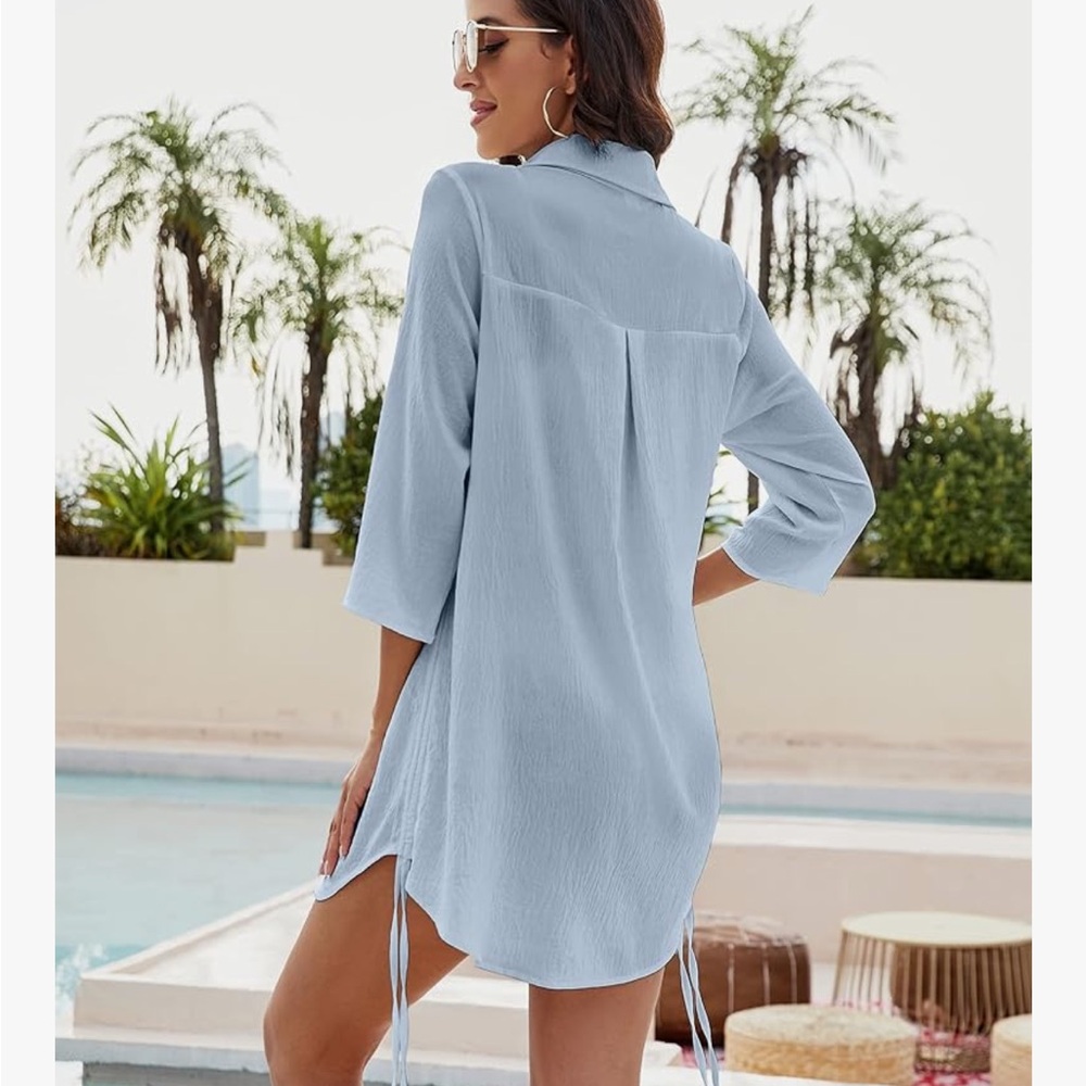 Light Blue Button-Up Swim Cover-Up - Picture 3 of 6